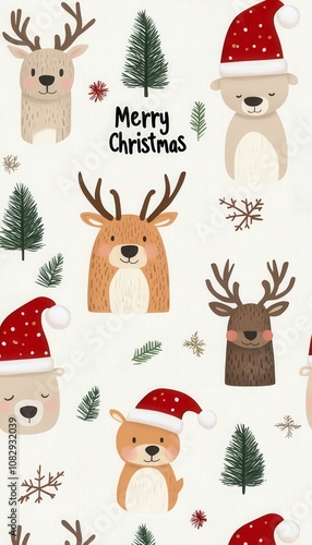 Cute cartoon reindeer and polar bear Christmas pattern.