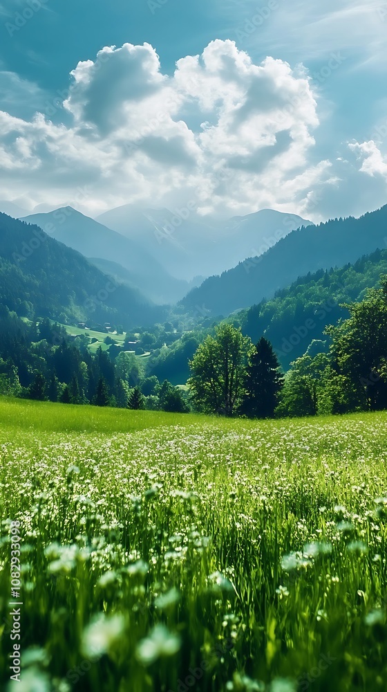 Endless green fields blending into peaceful horizon image Endless green fields blending into peaceful horizon image
