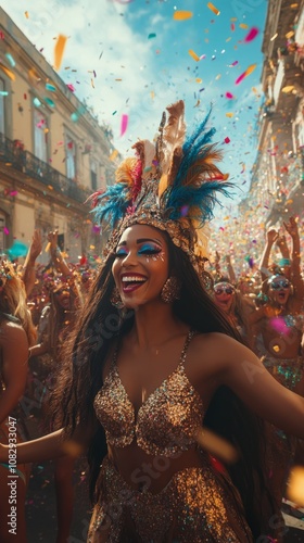 A vibrant celebration of joy at a colorful festival in a lively outdoor setting