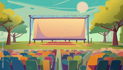 Cinema auditorium with seats and chairs. Vector illustration.