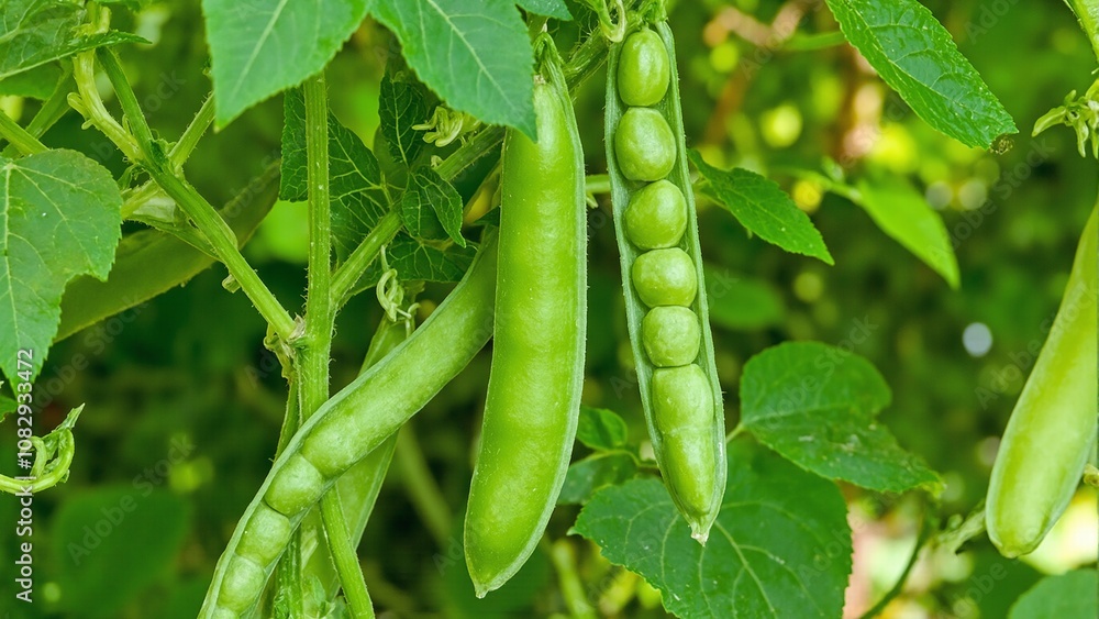 Fresh green peas in pods growing on vine vibrant and lush with delicate tendrils and leaves Fresh green peas in pods growing on vine vibrant and lush with delicate tendrils and leaves