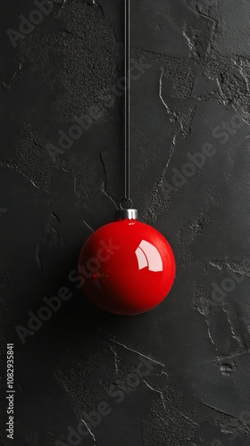 A shiny red Christmas ornament hanging against a dark backdrop during the hol...