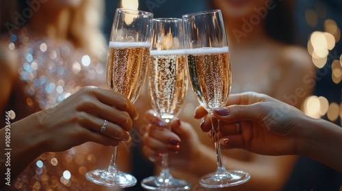Two individuals toast with champagne glasses, celebrating a special occasion