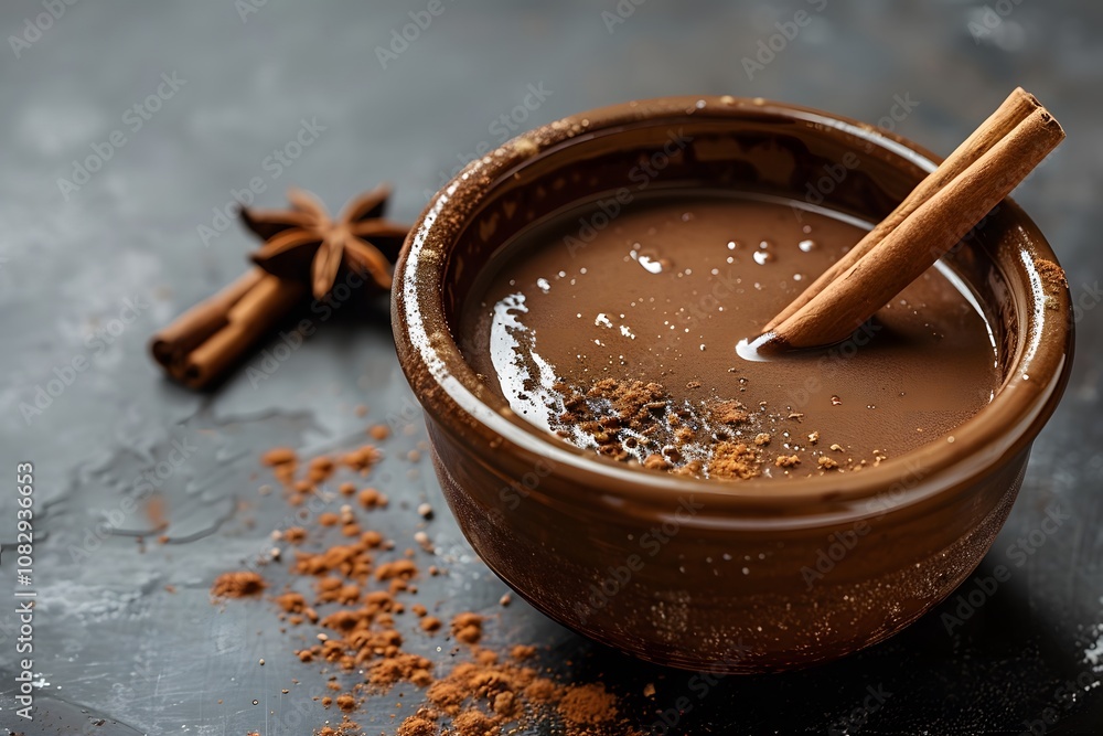 Rich Hot Chocolate in a Rustic Bowl with Cinnamon Sticks and Star Anise – Cozy and Indulgent Winter Beverage on Dark Background
Rich Hot Chocolate in a Rustic Bowl with Cinnamon Sticks and Star Anise – Cozy and Indulgent Winter Beverage on Dark Background