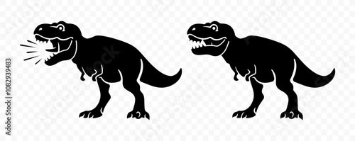 Tyrannosaurus rex, tyrannosaurus roar or roaring, graphic design. Black. Dinosaur, animals, predator and reptile, vector design and illustration