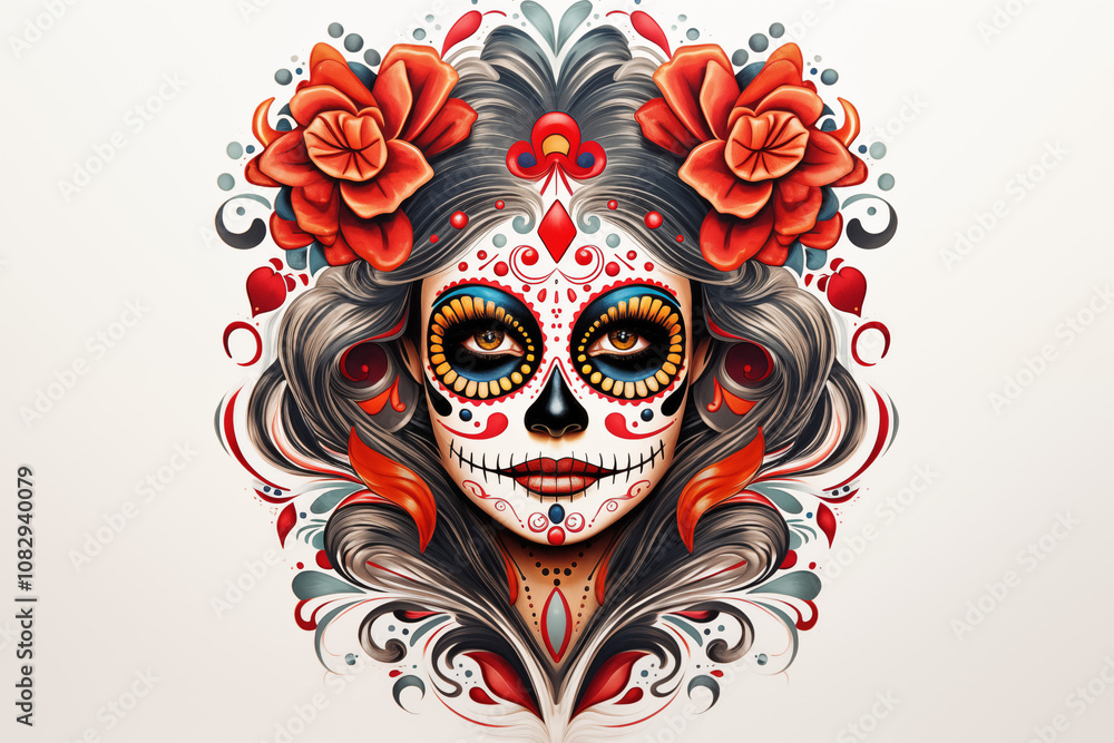 Colors day of the dead tattoo on white background. Día de los muertos. Tattoo. Tattoo ideas. For tattoo artists. Tattoo parlor. Colors ink. Isolated tattoo. Colors day of the dead tattoo on white background. Día de los muertos. Tattoo. Tattoo ideas. For tattoo artists. Tattoo parlor. Colors ink. Isolated tattoo.