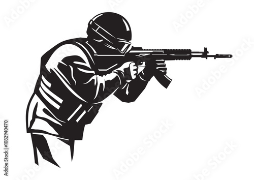 Illustration of a soldier with a machine gun