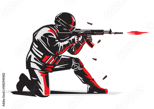 Illustration of a soldier with a machine gun