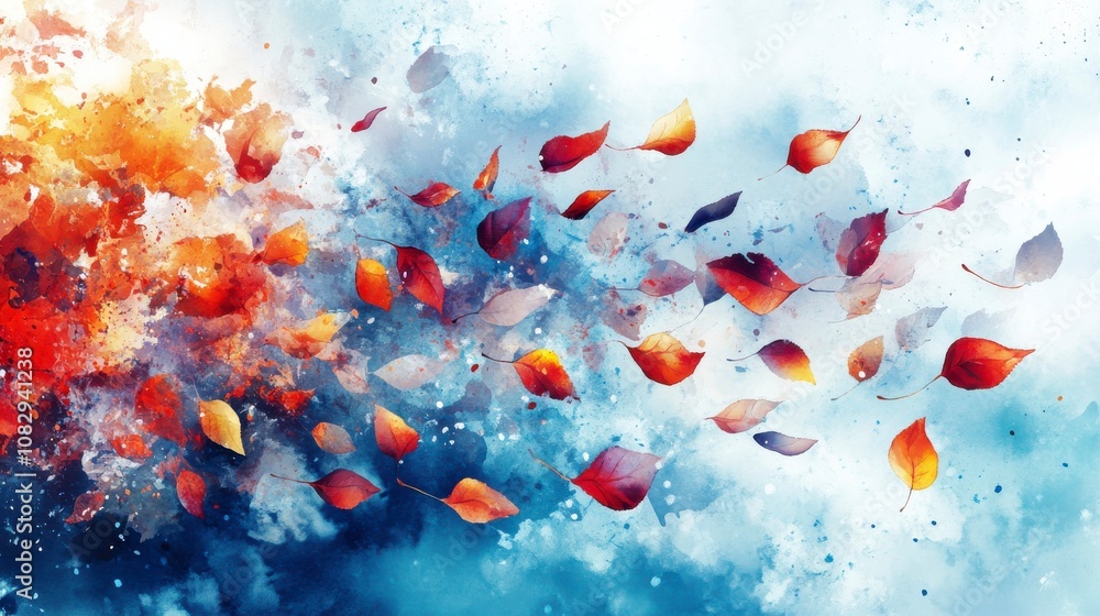 Floating Leaves Carried by the Wind in Soft Colors Floating Leaves Carried by the Wind in Soft Colors
