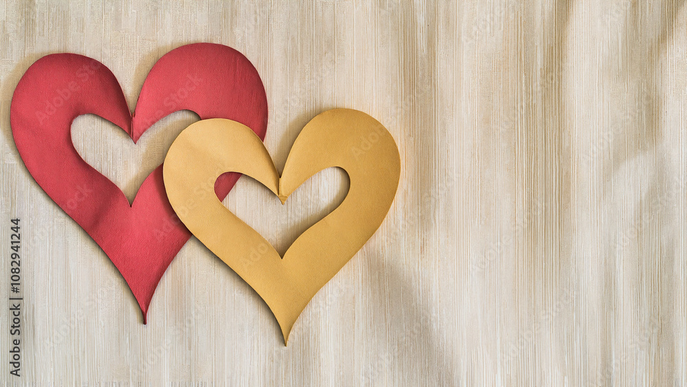 Two hearts next to each other on a light background. Symbol of harmony and unity, suitable for design of greeting cards, decorative elements, graphic materials on romantic themes Two hearts next to each other on a light background. Symbol of harmony and unity, suitable for design of greeting cards, decorative elements, graphic materials on romantic themes