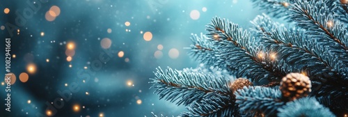 Sparkling snowflakes and vibrant bokeh create a magical winter holiday landscape