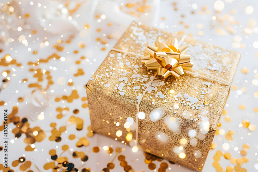 sparkling gold themed christmas surprise with confetti and new year wishes. generative ai sparkling gold themed christmas surprise with confetti and new year wishes. generative ai