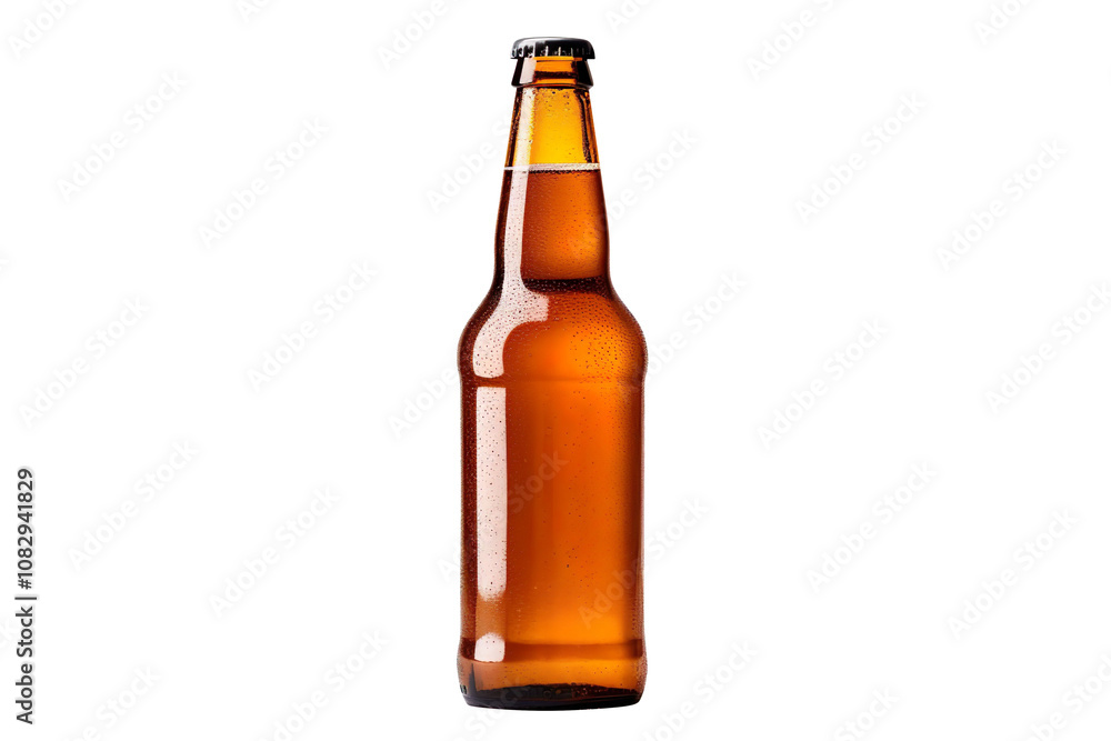 Beer in a clean brown amber bottle isolated on transparent background