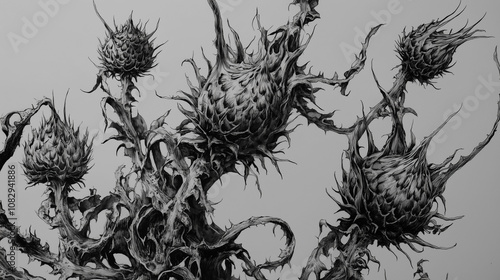 Detailed Ink Tattoo Design of a Thistle Plant photo