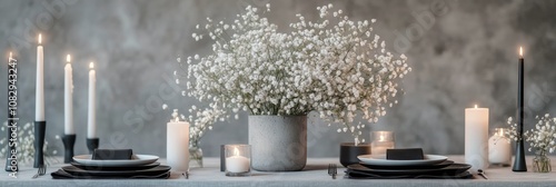Elegant table setting with candles and flowers in a cozy dining area during t...