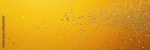 Decorative green pine branches and golden ornaments on a vibrant yellow backg...