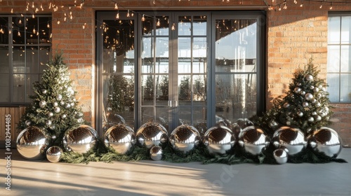 Beautifully decorated indoor space with festive trees and shiny ornaments dur...