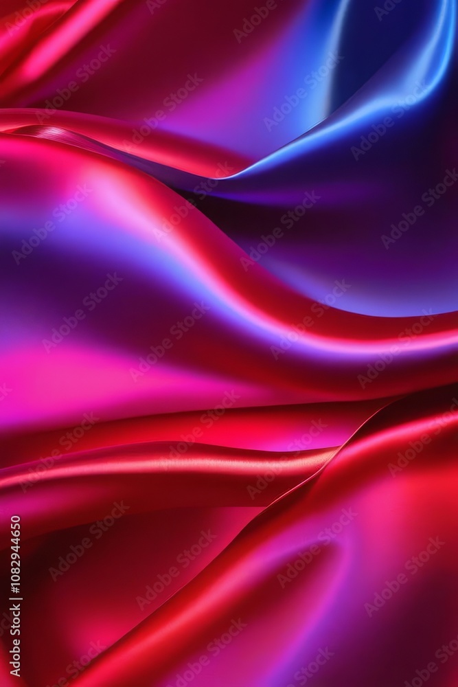 Obraz premium Top view of pleated santine fabric in neon light. Creative abstract background
