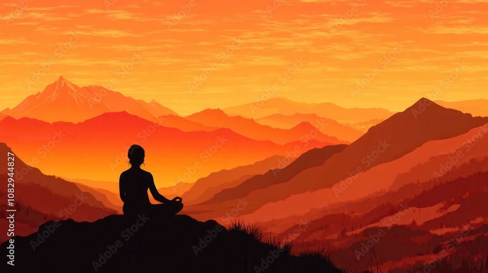 Peaceful Meditation Silhouette with Sunset Background Peaceful Meditation Silhouette with Sunset Background