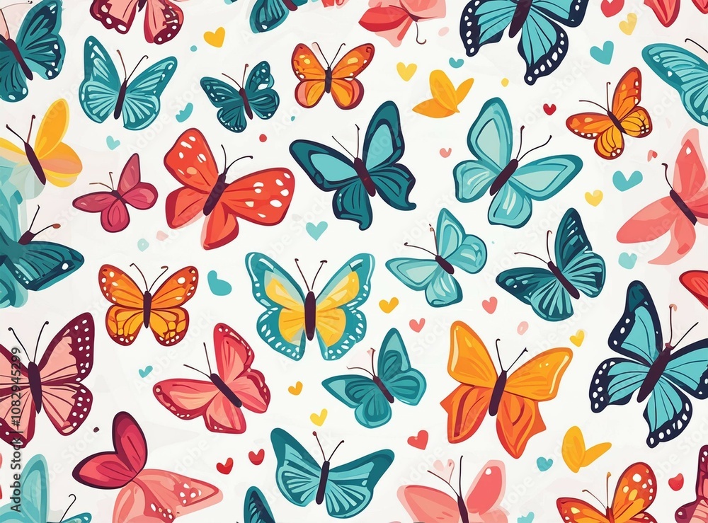 Colorful Butterfly Pattern on white background Colorful Butterfly Pattern on white background
