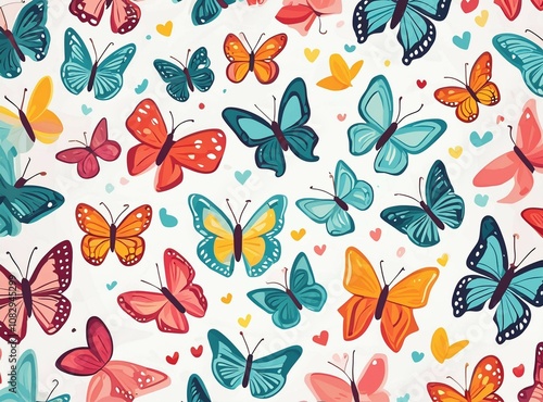 Colorful Butterfly Pattern on white background
