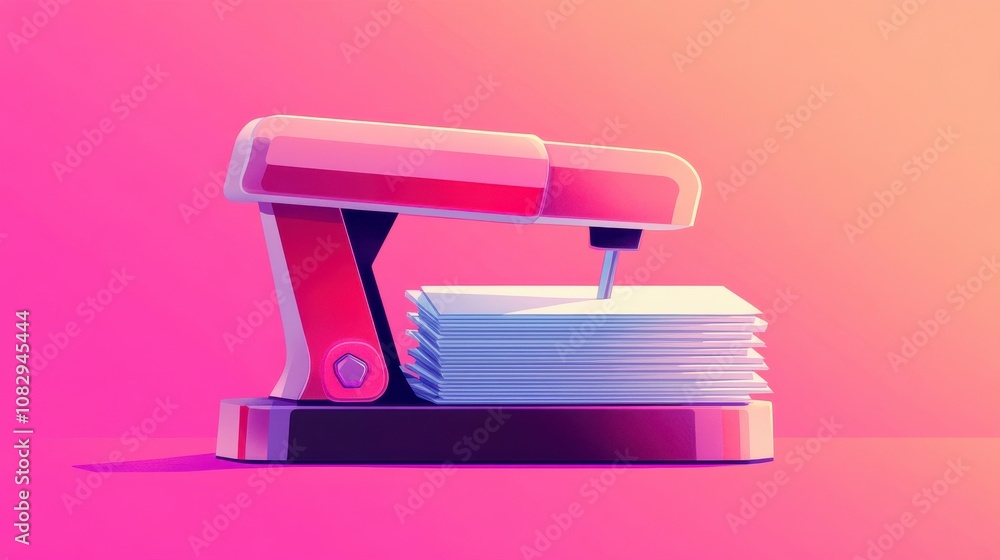 Colorful Stapler with Papers on a Bright Background Colorful Stapler with Papers on a Bright Background