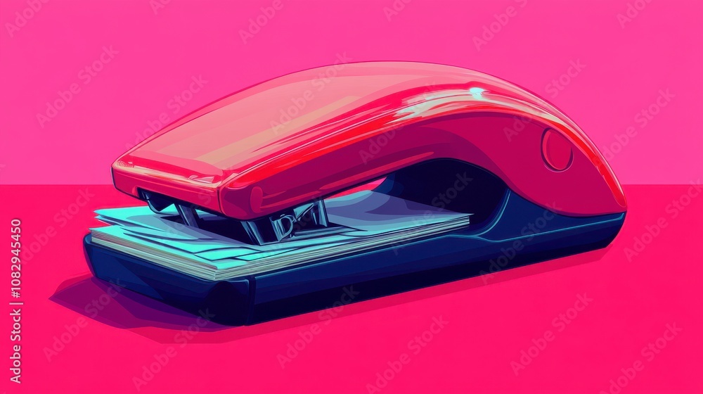 Bright Red Stapler on Colorful Background Bright Red Stapler on Colorful Background