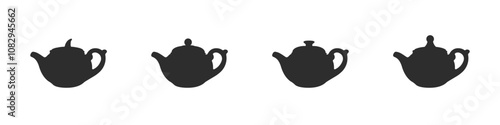 Black teapots set. A collection of teapot outlines. Brewers vector. Ceramic teapots. Metal teapots. Tea party logo. Style of tea ceremonies.