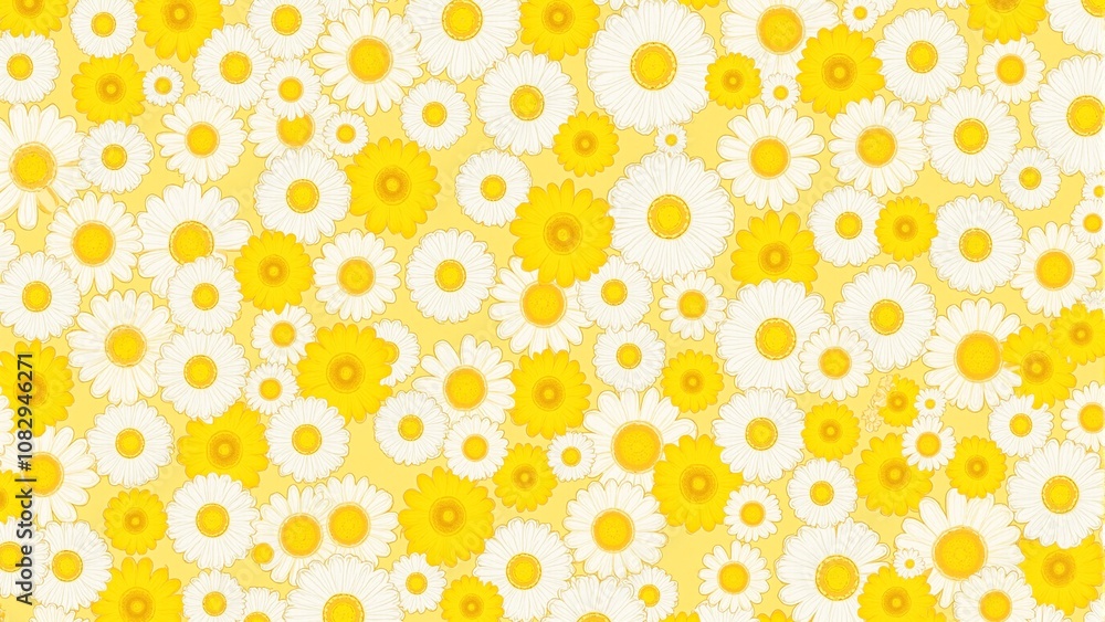 Vibrant yellow and white daisies create a cheerful floral backdrop Vibrant yellow and white daisies create a cheerful floral backdrop