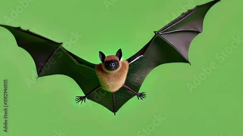 A single bat flying against a green background