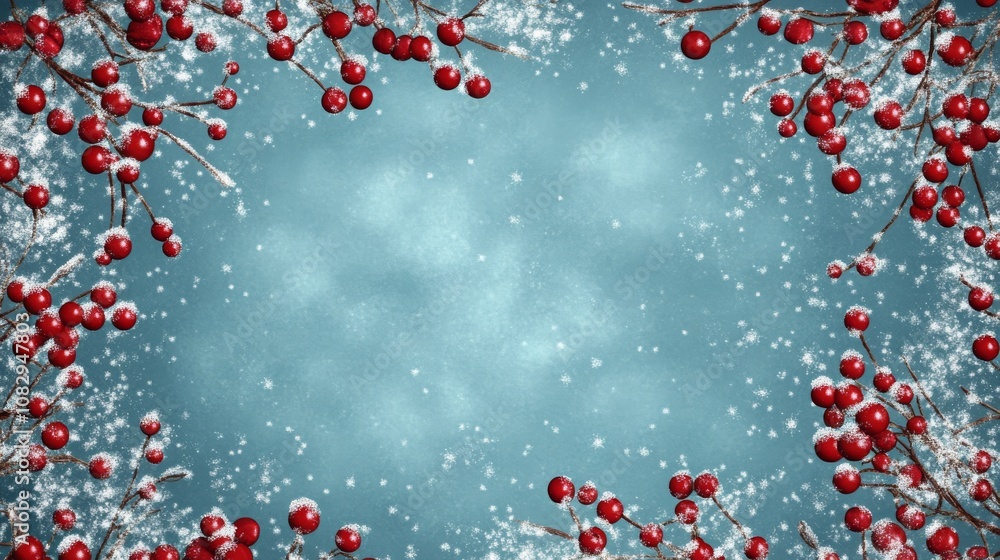 Christmas frame of snowflakes and red berries on a blue background. Christmas frame of snowflakes and red berries on a blue background.