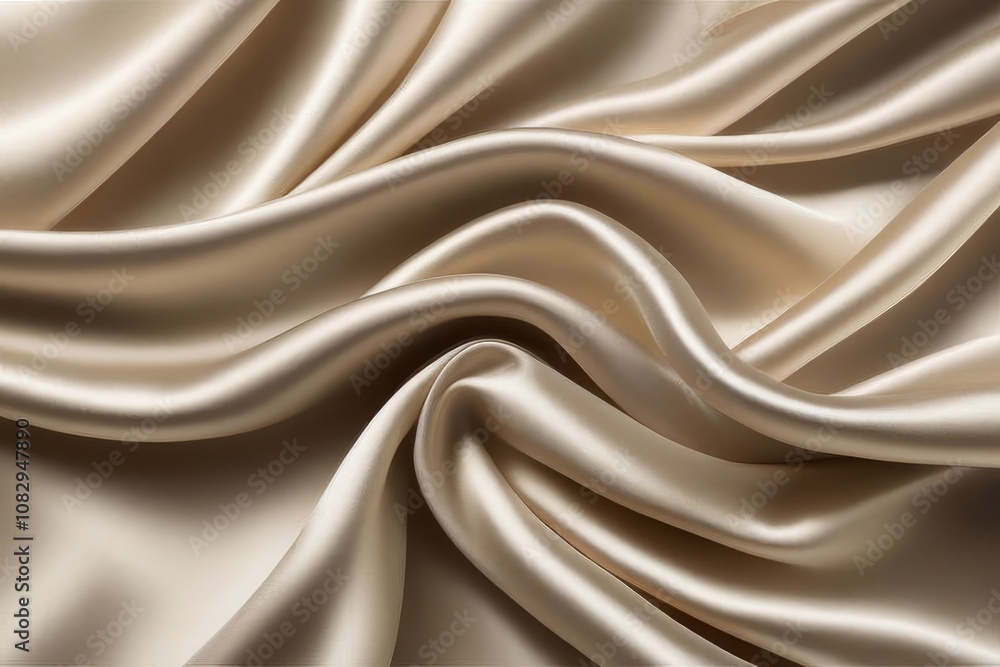 Luxury light brown beige color creased smooth satin silk cloth texture decorate background with minimalistic style and copy or negative space