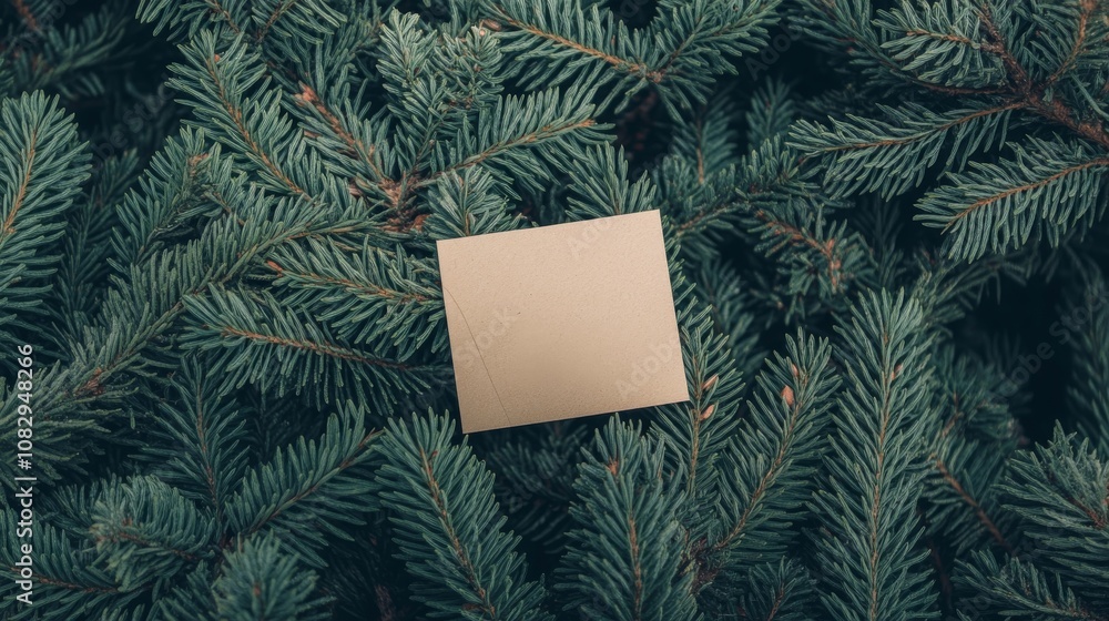 Christmas tree branches arranged with a paper card note. Christmas tree branches arranged with a paper card note.
