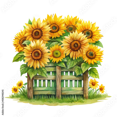 Watercolor sunflower rustic country decoration vector illustration (4)