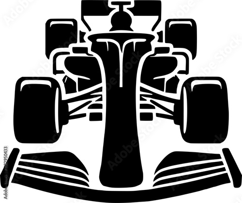 Black formula 1 car vector icon top front view, isolated on a transparent background.