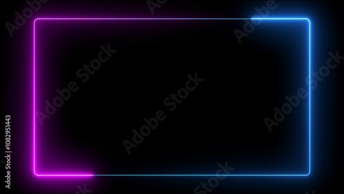 Glowing neon picture frame isolated on transparent background. neon frame with copy space for your design. Light glow border frame overlay element. Neon Futuristic frame sign PNG.