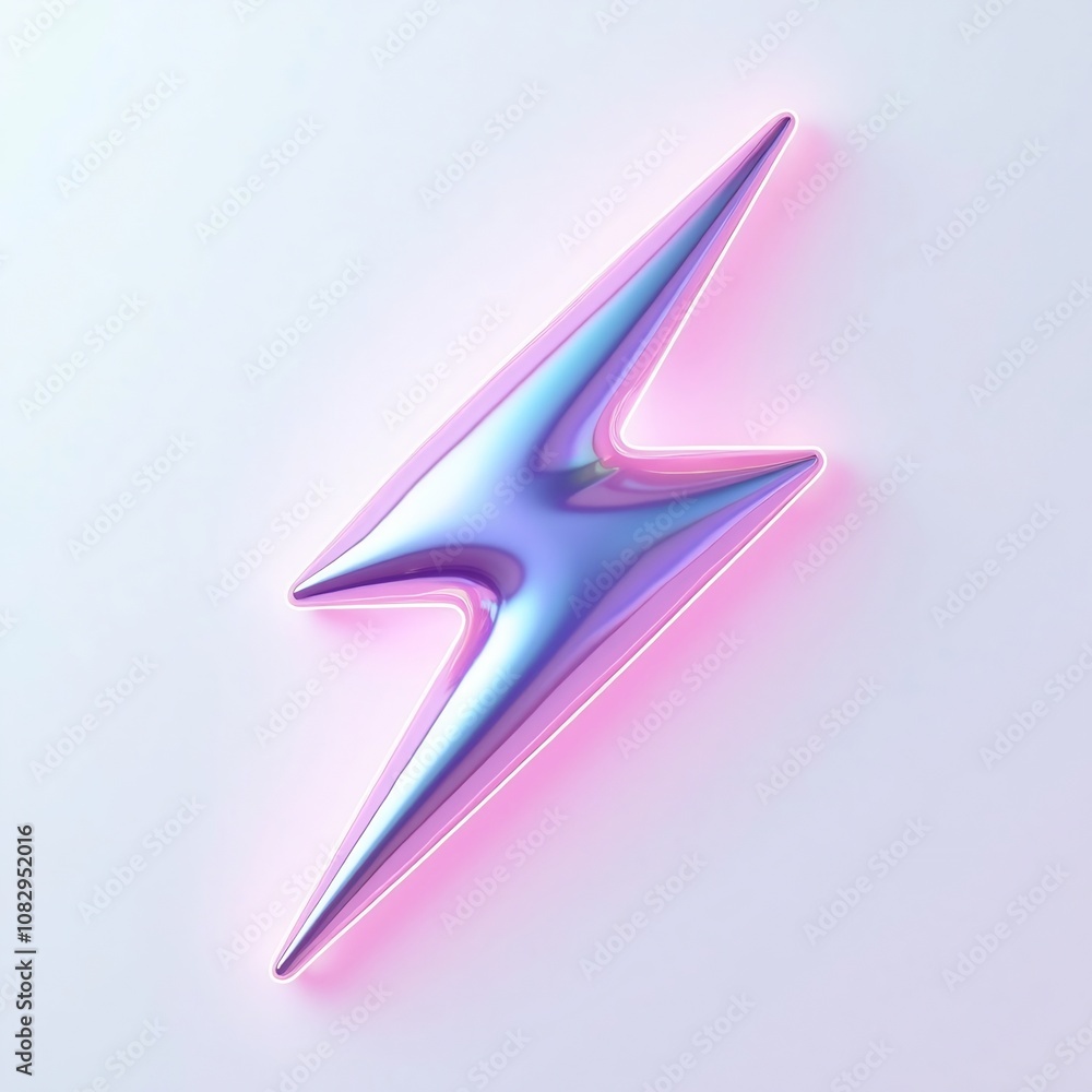 Iridescent lightning bolt icon with neon glow effect in pastel colors with glossy surface and 3D look. Isolated on white background Iridescent lightning bolt icon with neon glow effect in pastel colors with glossy surface and 3D look. Isolated on white background