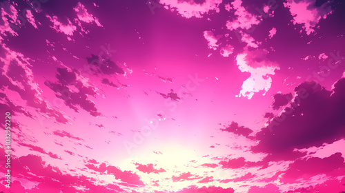 Anime sky. pink cloudscape. Mirage. Illustration