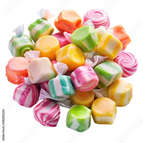 assorted sweet saltwater taffy on transparent background