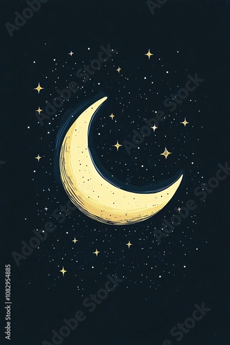Wallpaper Mural Crescent moon illustration surrounded by stars on a dark night sky background Torontodigital.ca