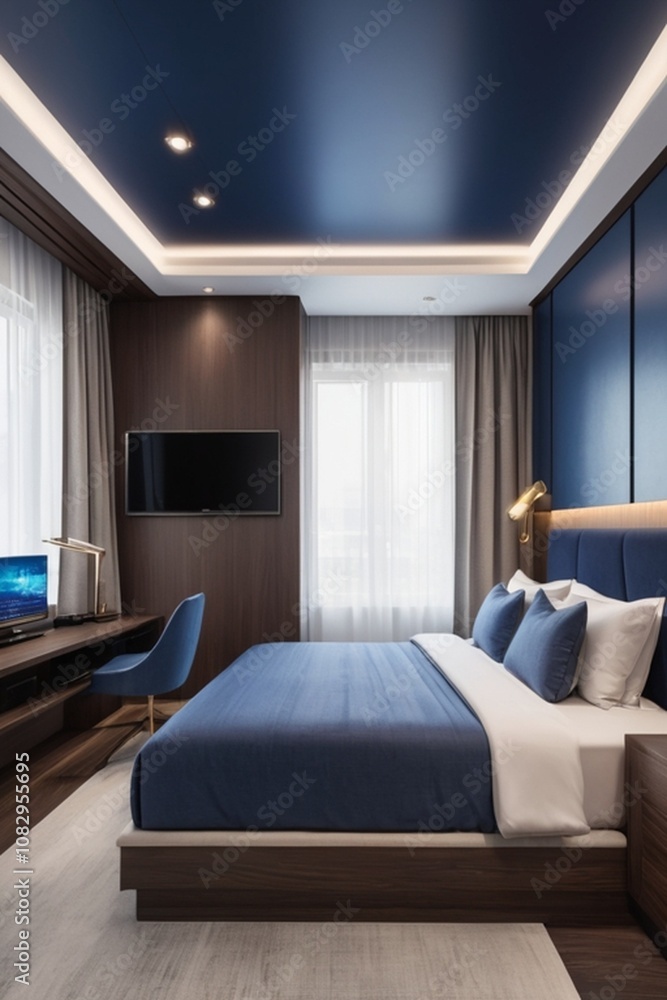 Luxury Hotel Room Decor with Modern Blue and White Color Scheme Luxury Hotel Room Decor with Modern Blue and White Color Scheme