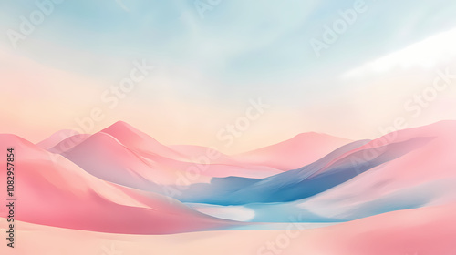 A pastel-colored oasis in the desert, with soft pink and blue hues creating a mirage effect against the sand. Mirage. Illustration