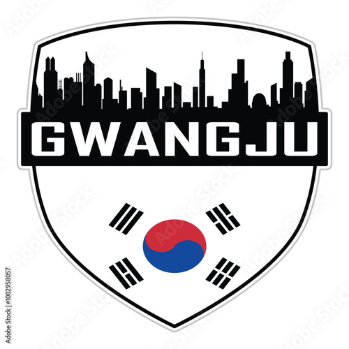 Gwangju South Korea Flag Skyline Cityscape Silhouette Travel Souvenir Sticker Isolated Vector