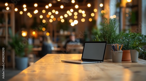 Wallpaper Mural Minimalist office workspace with laptops and soft bokeh background Torontodigital.ca