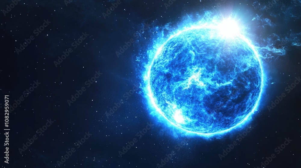 Radiant Blue Orb: Luminous Starburst Against a Dark Cosmic Canvas Radiant Blue Orb: Luminous Starburst Against a Dark Cosmic Canvas