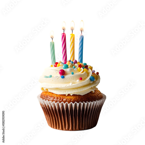 Cupcake with candles on transparent background