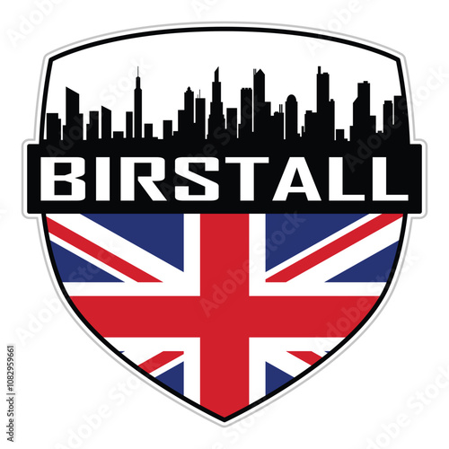 Birstall Uk Flag Skyline Cityscape Silhouette Travel Souvenir Sticker Isolated Vector photo