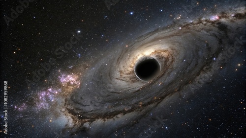 Black hole in space background with stars and galaxies, black hole, dark matter, accretion disk