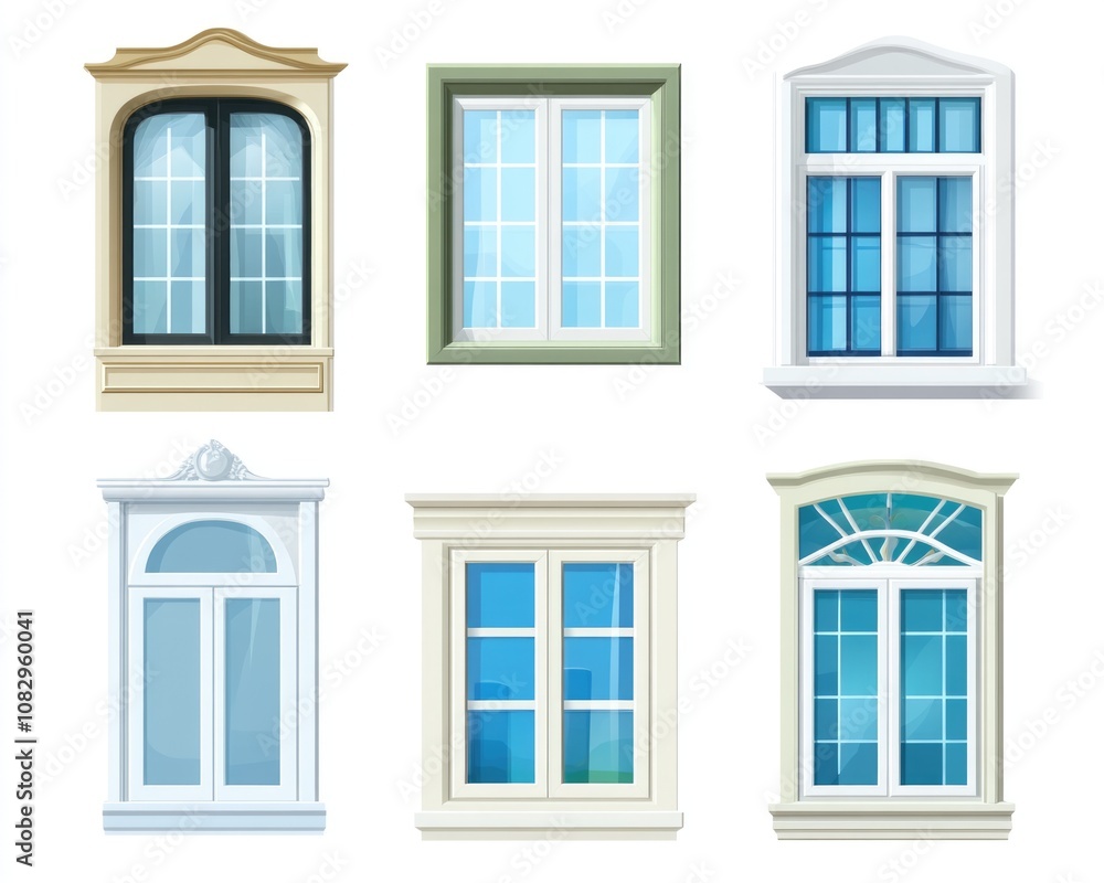 Variety of Isolated Window Frames. Modern Designs and Colors for Home and Office Variety of Isolated Window Frames. Modern Designs and Colors for Home and Office