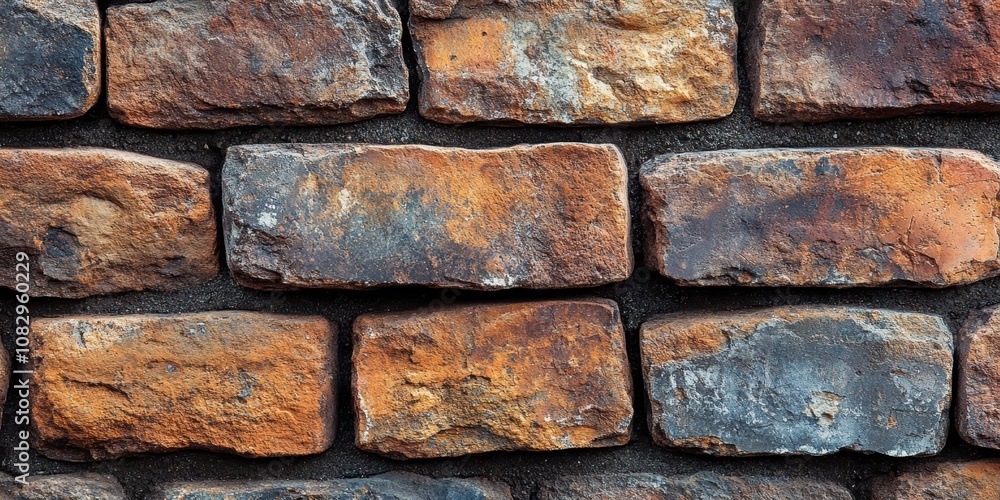 Close-up of a rustic brick wall showcasing varied textures and earthy tones, illustrating the rugged beauty and timeless strength of traditional architectural materials Close-up of a rustic brick wall showcasing varied textures and earthy tones, illustrating the rugged beauty and timeless strength of traditional architectural materials
